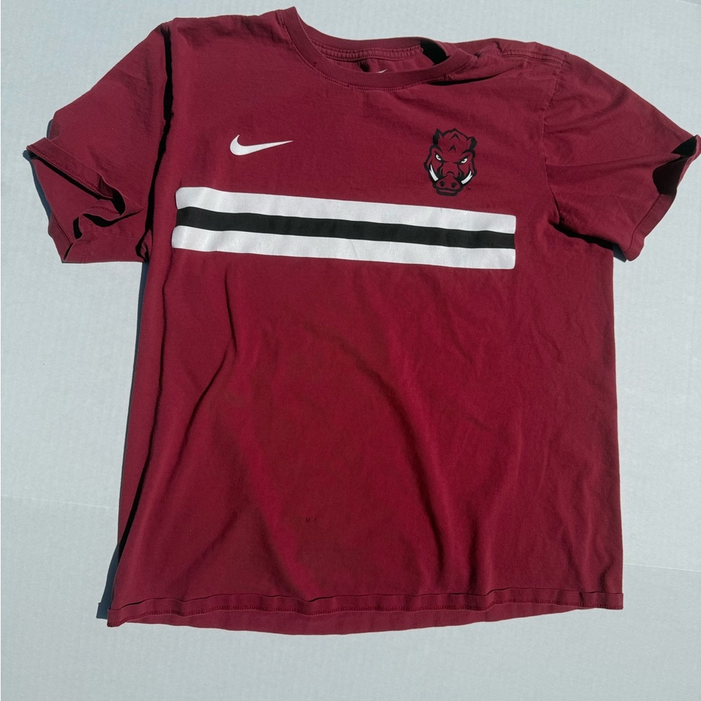 Nike Red Arkansas Short Sleeve Tee with White Stripes